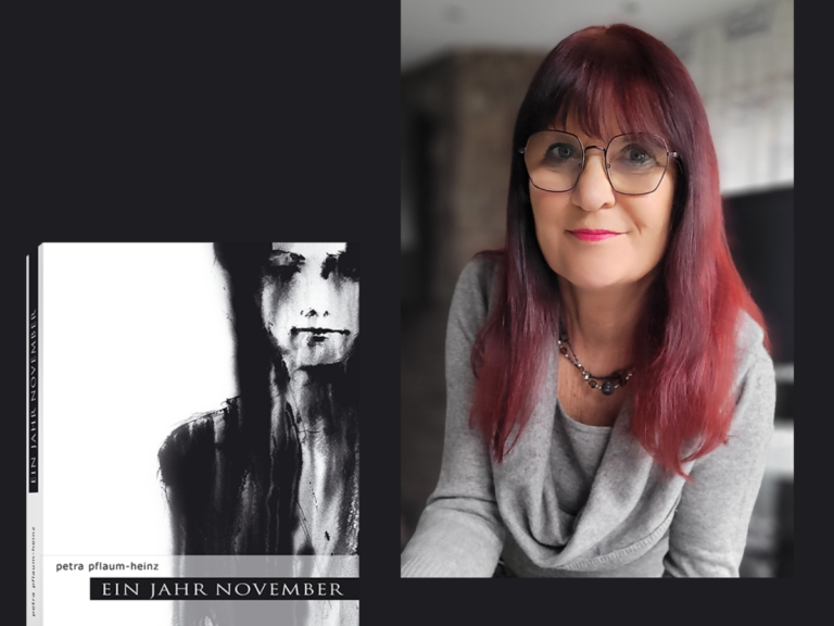 Petra Pflaum-Heinz zusammen mit einer Abbildung ihres Buches "Ein Jahr November" Bildbeschriftung: Mein wichtiger Wert: Empathie